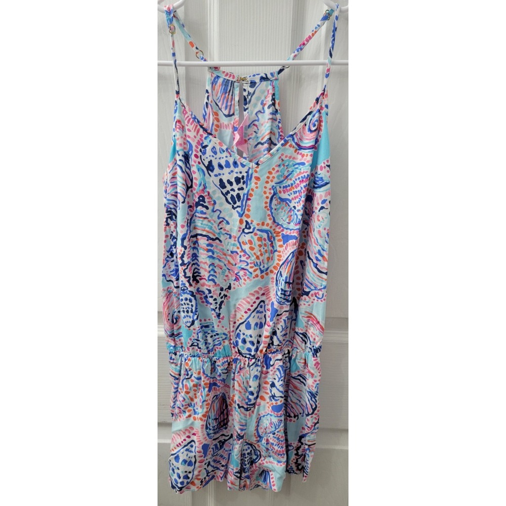 Lilly Pulitzer Romper Size XS Sleeveless Blue Pink White Rayon Adjustable Straps